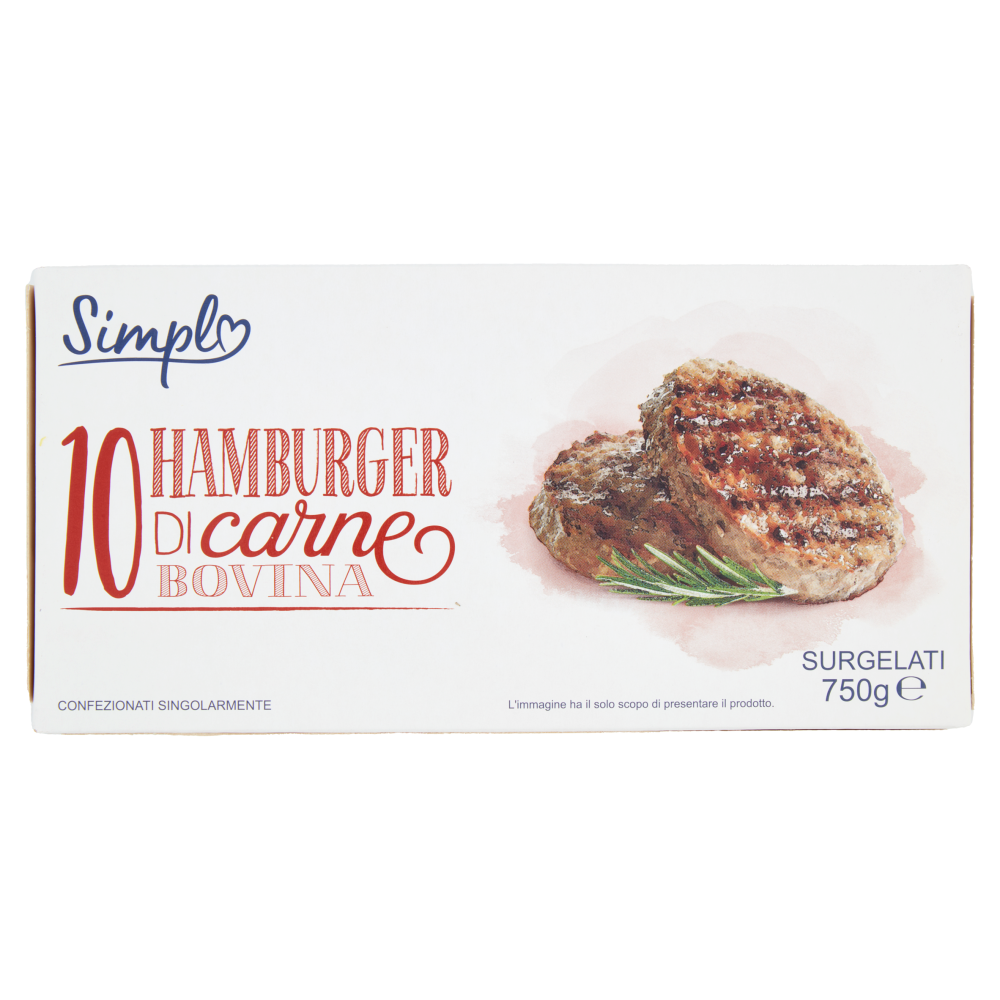 Simpl 10 Hamburger di carne Bovina  Surgelati 10 x 75 g