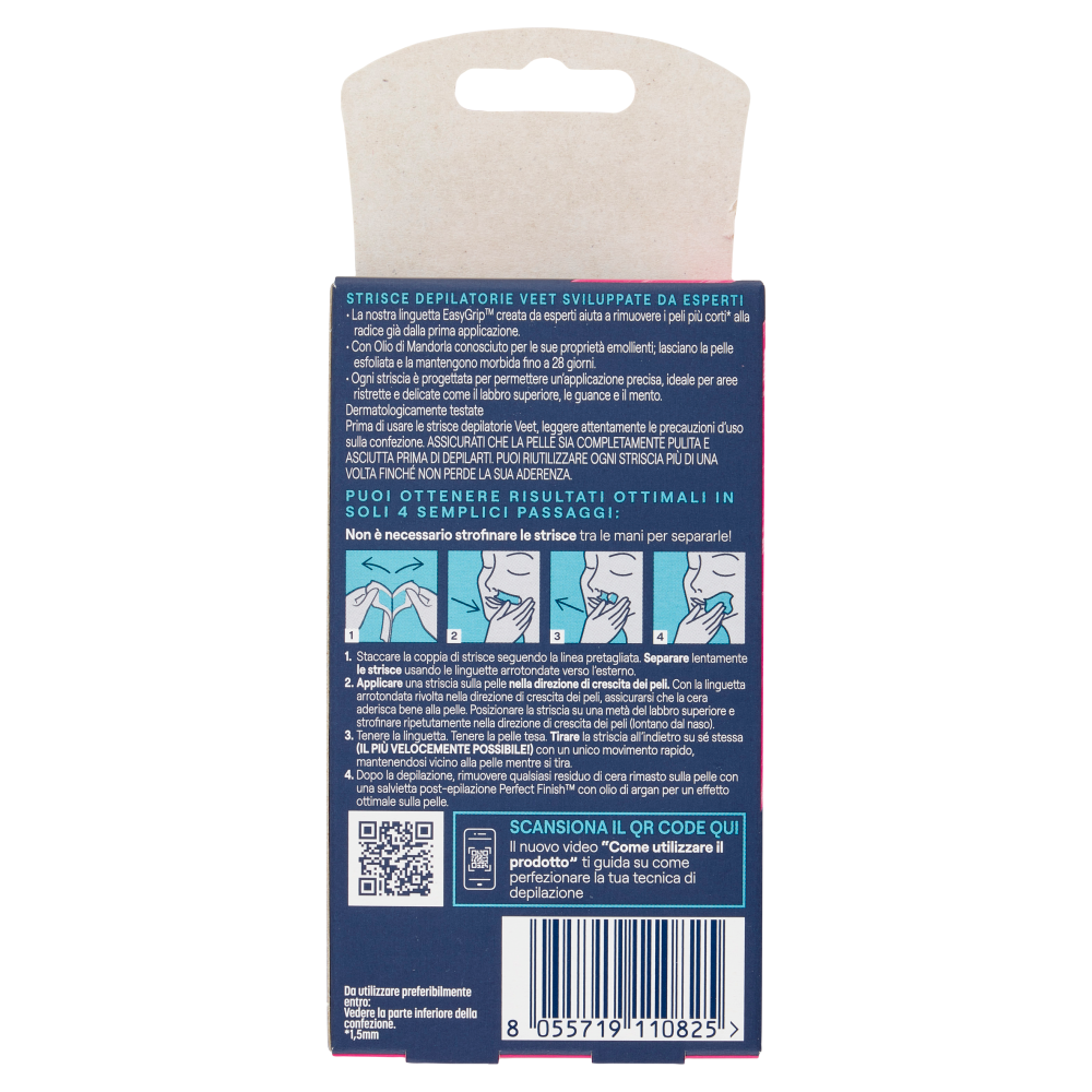 Veet Expert Strisce Viso Pelli Sensibili, 12 strisce