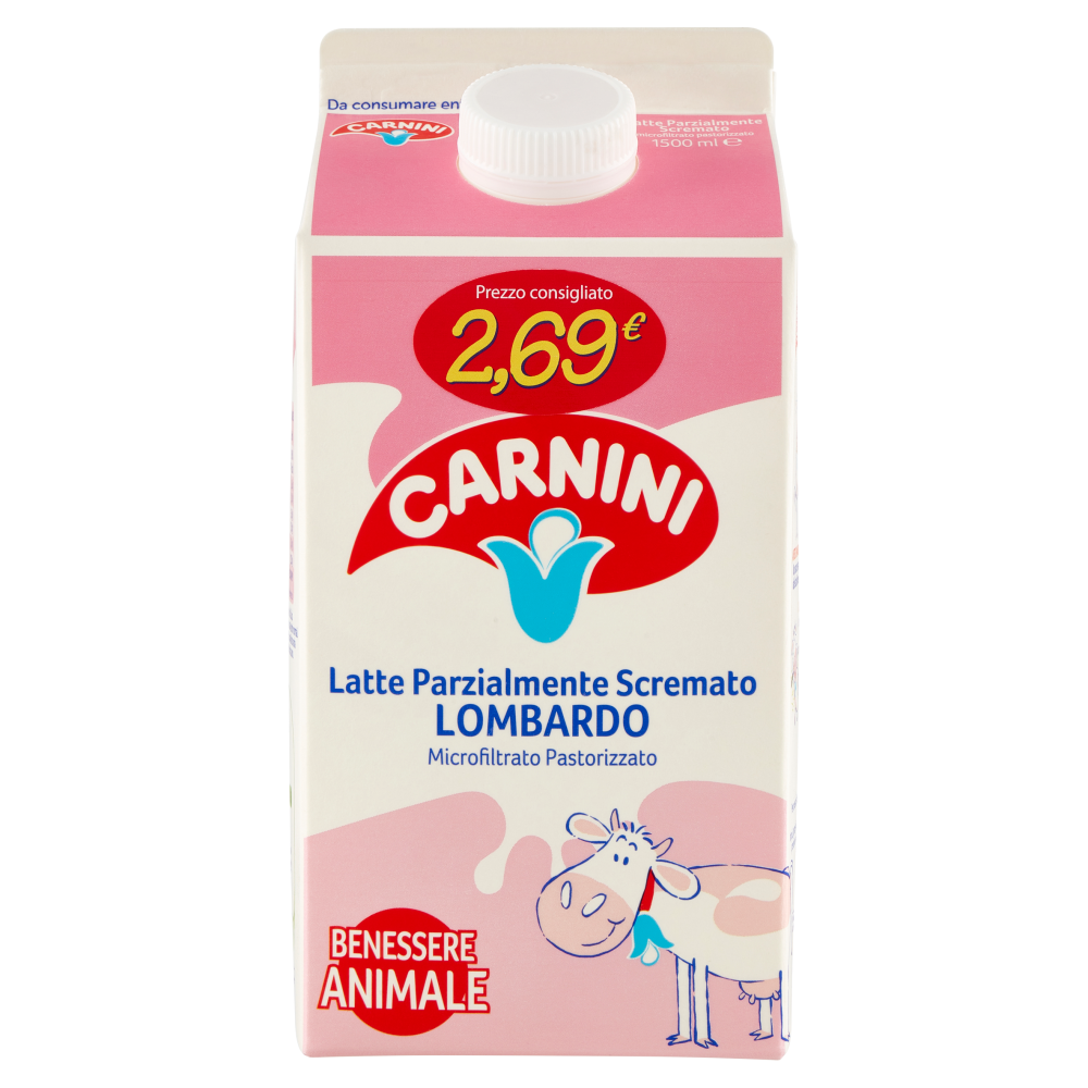 Carnini Latte Parzialmente Scremato Lombardo Microfiltrato Pastorizzato 1500 ml