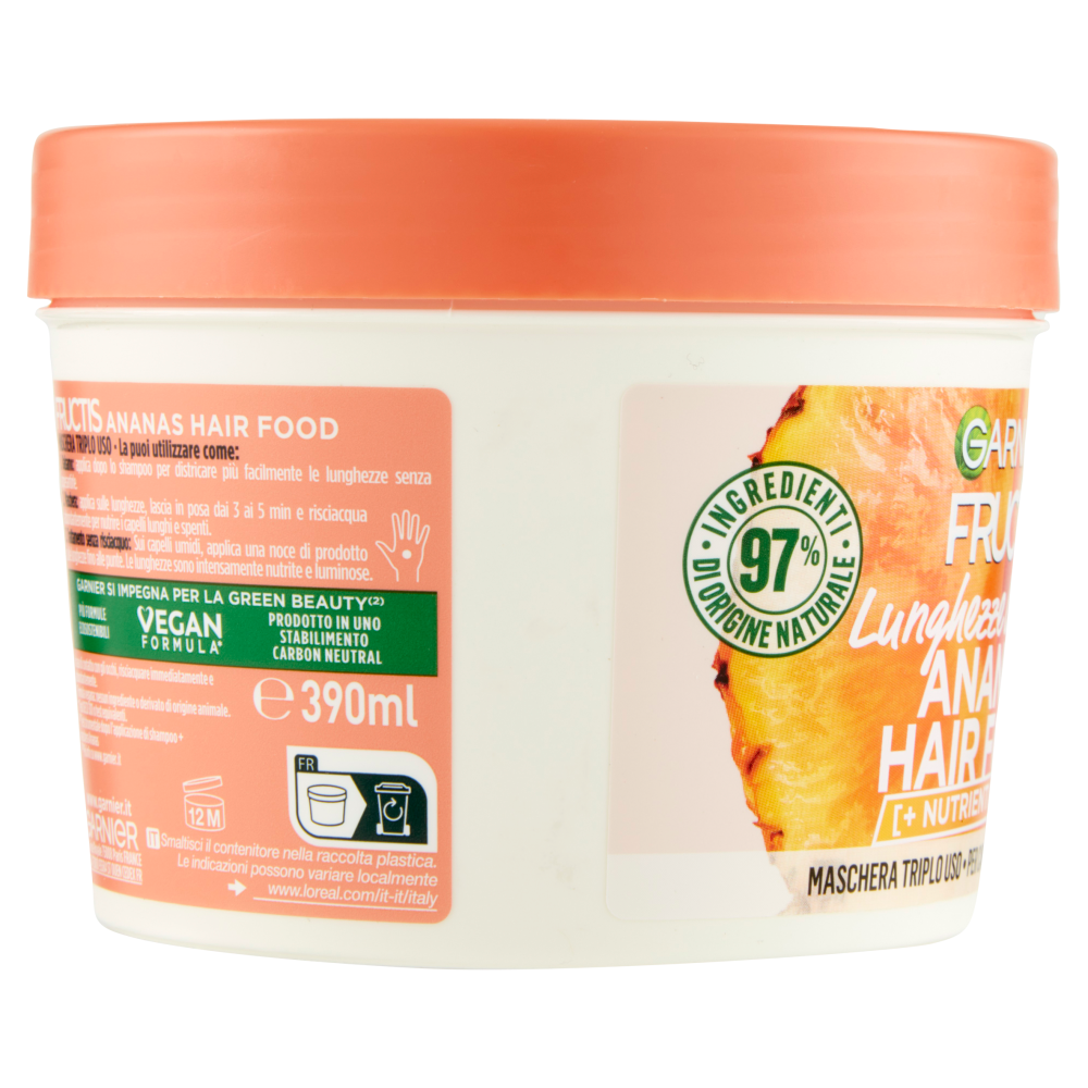 Garnier Fructis Hair Food Maschera Ananas Lunghezze Luminose, per capelli lunghi e spenti, 390 ml