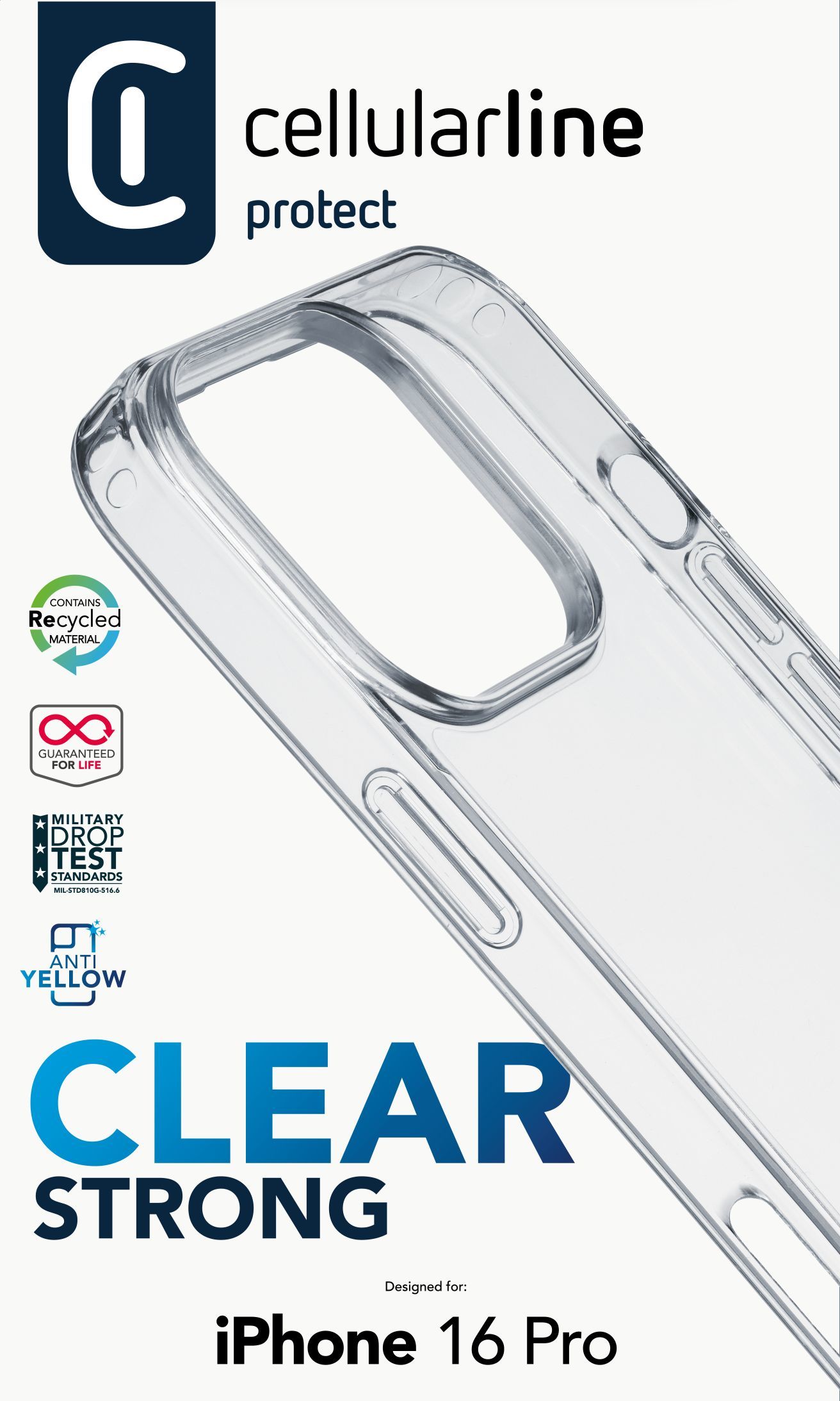 Cellularline Clear Strong - iPhone 16 Pro Custodia rigida con bordi in gomma
