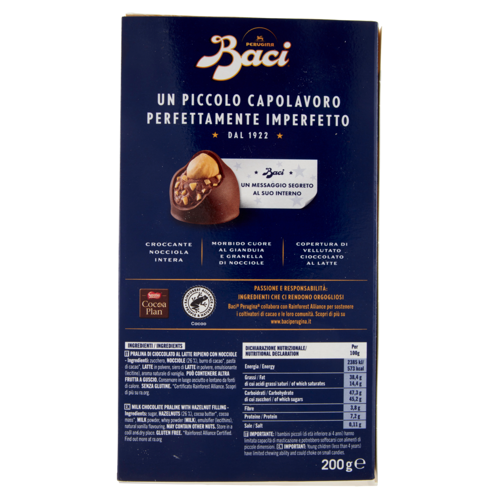 BACI PERUGINA Latte Cioccolatini ripieni al Gianduia e Nocciole Scatola 200g