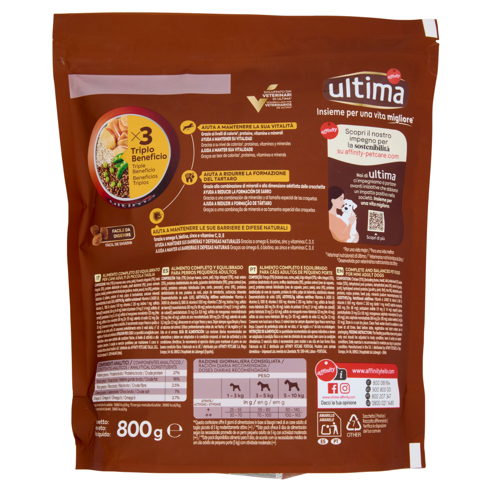 ultima Dog Taglia Piccola Adulto 1-8 Anni con Pollo 800 g