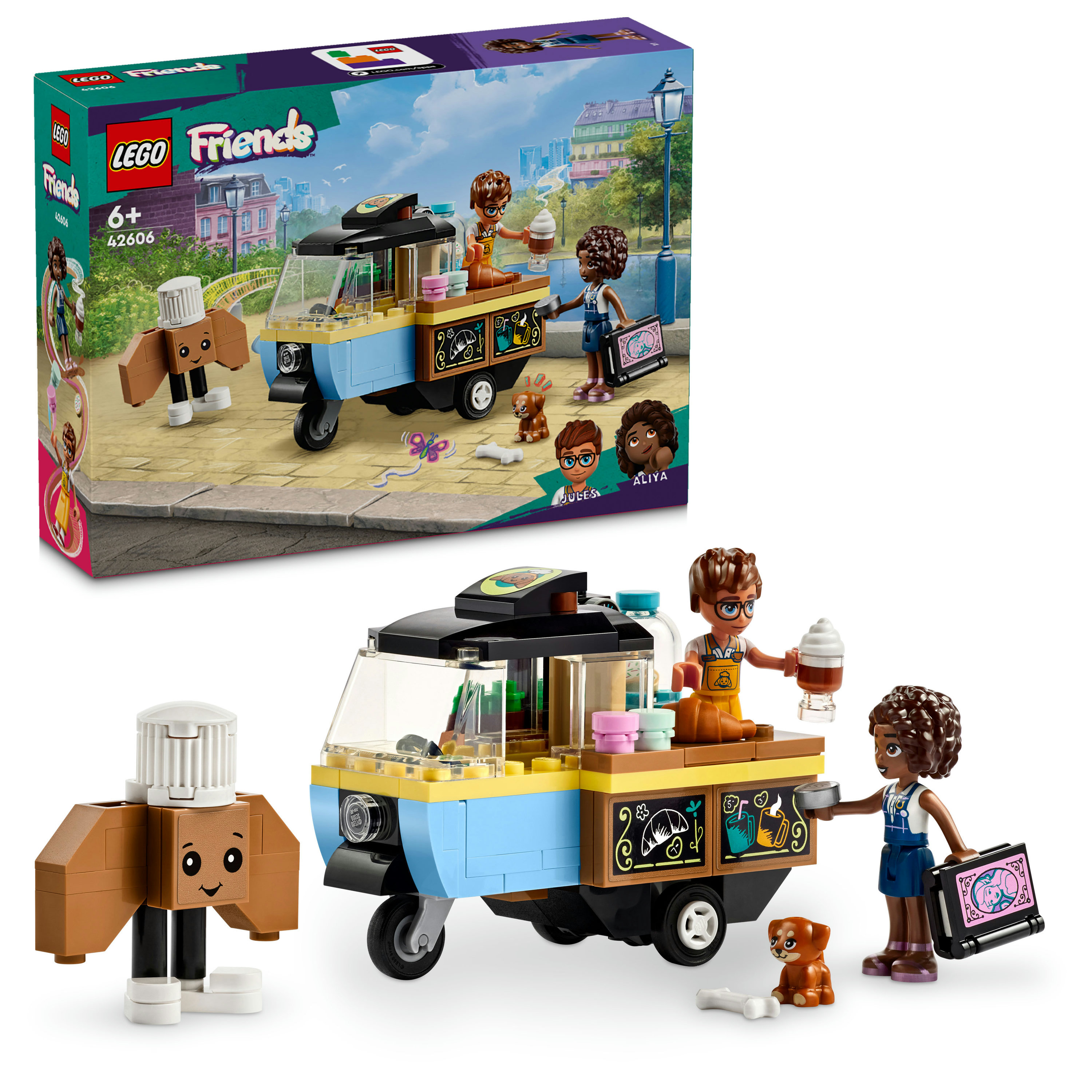 LEGO Friends 42606 Furgoncino del Fornaio, Giochi per Bambini di 6+ Anni con Cucina Giocattolo, Cibo, Mini Bamboline e Cane