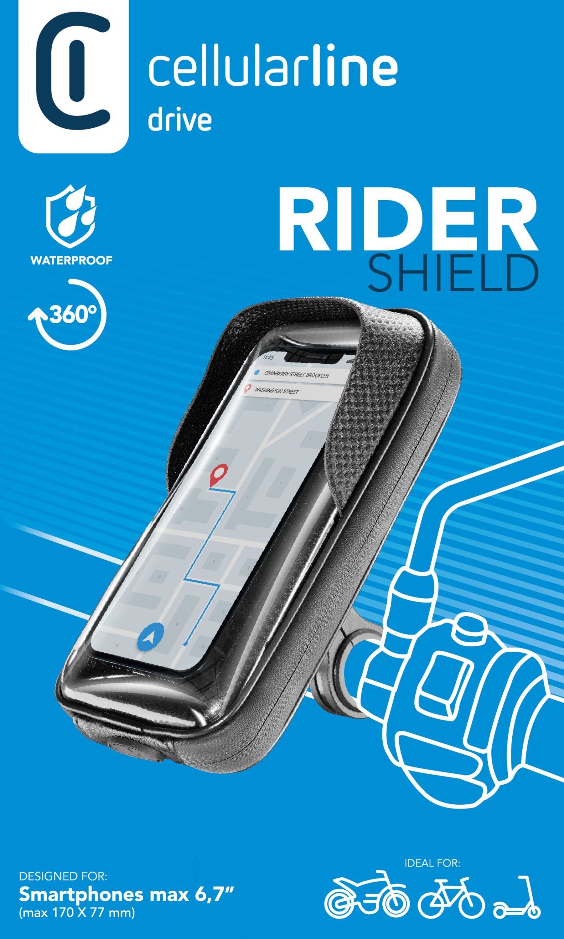 Cellularline Rider Shield - Universal Supporto smartphone impermeabile da manubrio