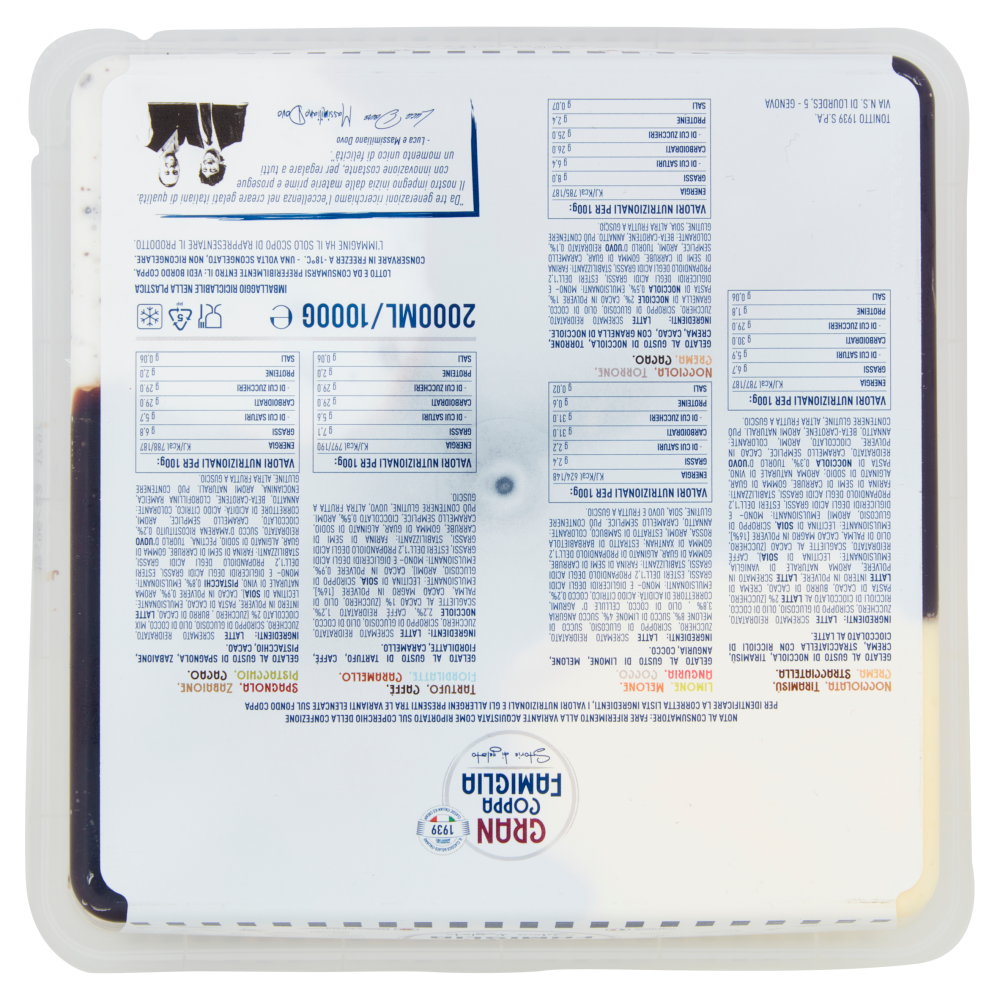 tonitto Gran Coppa Famiglia Gelato al Gusto di Nocciolata, Tiramis&ugrave;, Crema, Stracciatella 1000 g