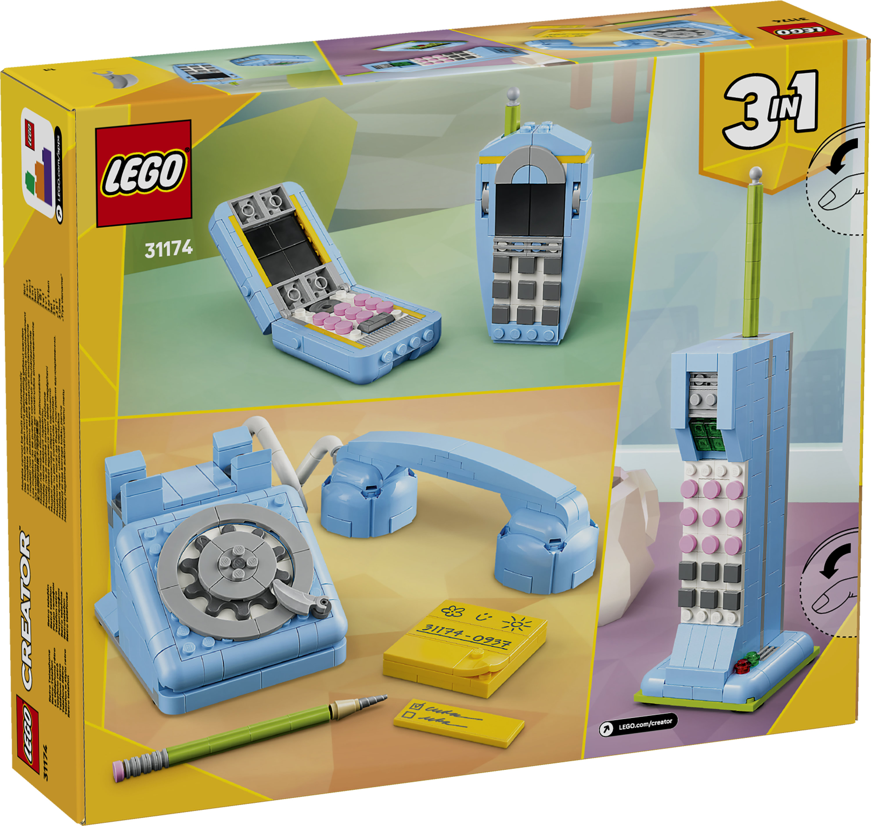 LEGO Creator 3in1 31174 Telefono Retr&ograve; con Disco di Selezione Rotante, Si Trasforma in altri 2 Modelli, Regalo per Bambini 8+