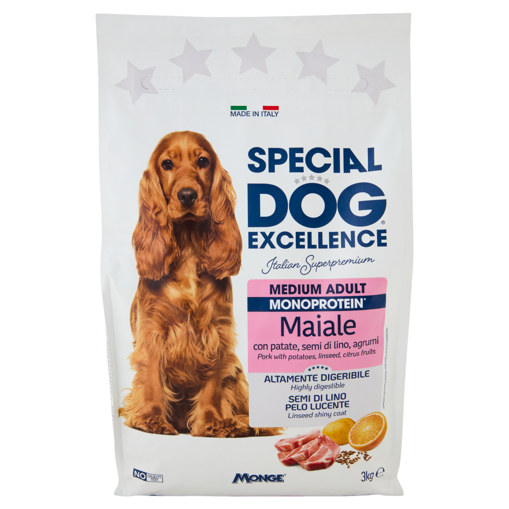 Special Dog Excellence Medium Adult Monoprotein Maiale con patate, semi di lino, agrumi 3 kg