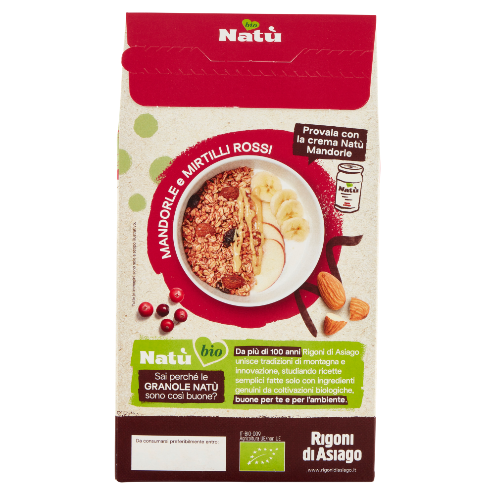 Rigoni di Asiago Natù Fonte di Proteine Vegetali Granola Mandorle e Mirtilli Rossi bio 250 g