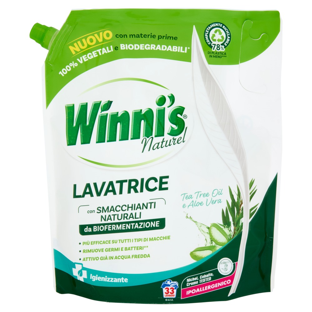 Winni's Naturel Lavatrice Igienizzante Tea Tree Oil e Aloe Vera pouch 33 Lavaggi 1,485 l