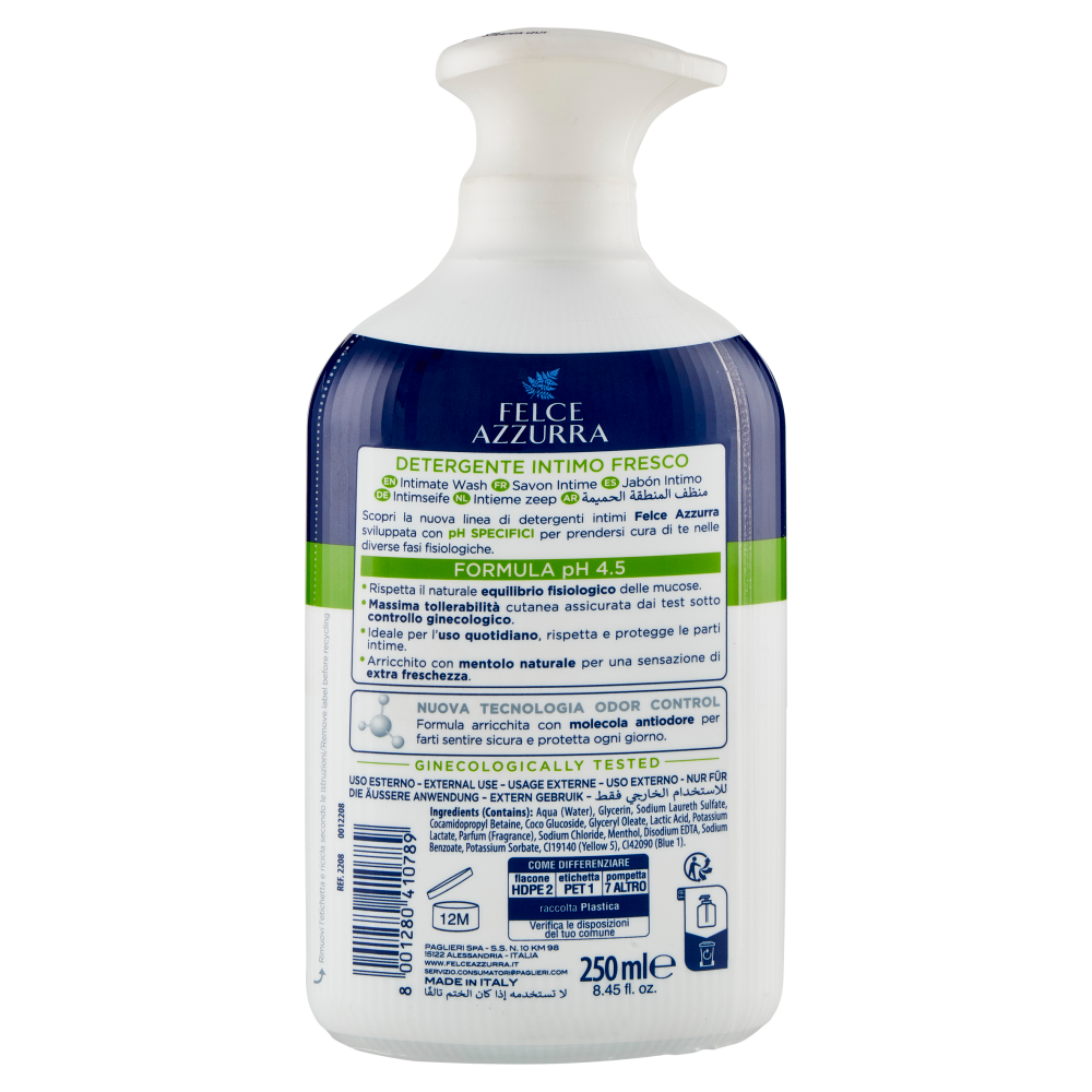 Felce Azzurra Fresco Detergente Intimo Freschezza Naturale pH 4.5 250 ml