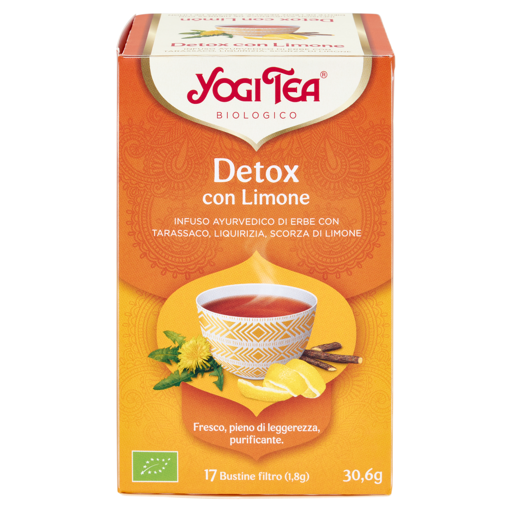Yogi Tea Detox Con Limone Bio infuso ayurvedico di erbe con tarassaco liquirizia scorza limone 30,6g