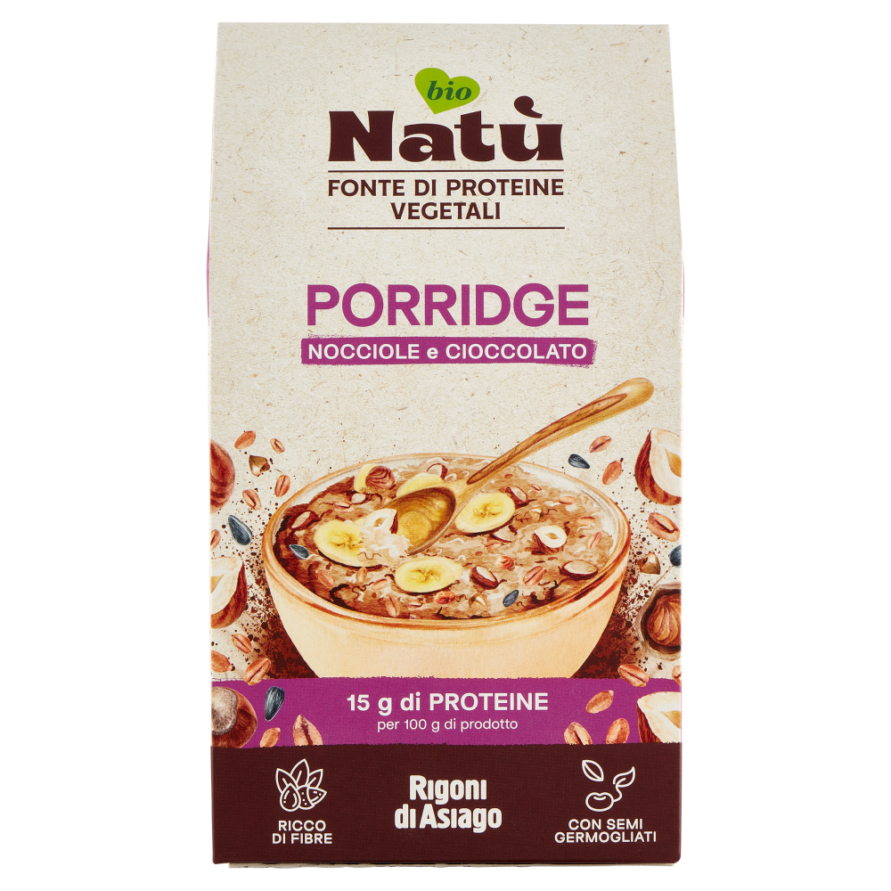 Rigoni di Asiago Natù Fonte di Proteine Vegetali Porridge Nocciole e Cioccolato bio 250 g