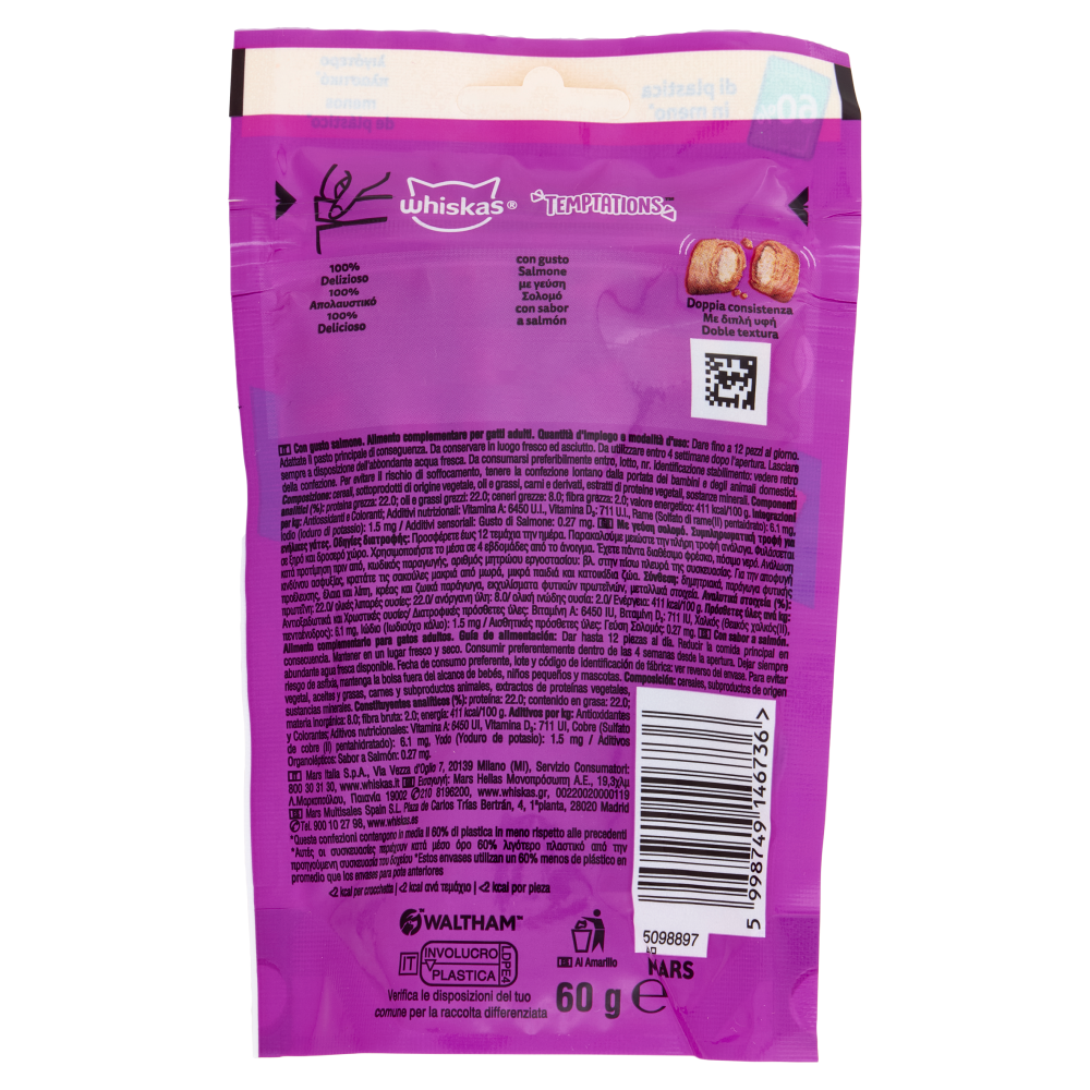 Whiskas Snack Gatto Temptations Salmone 60 g