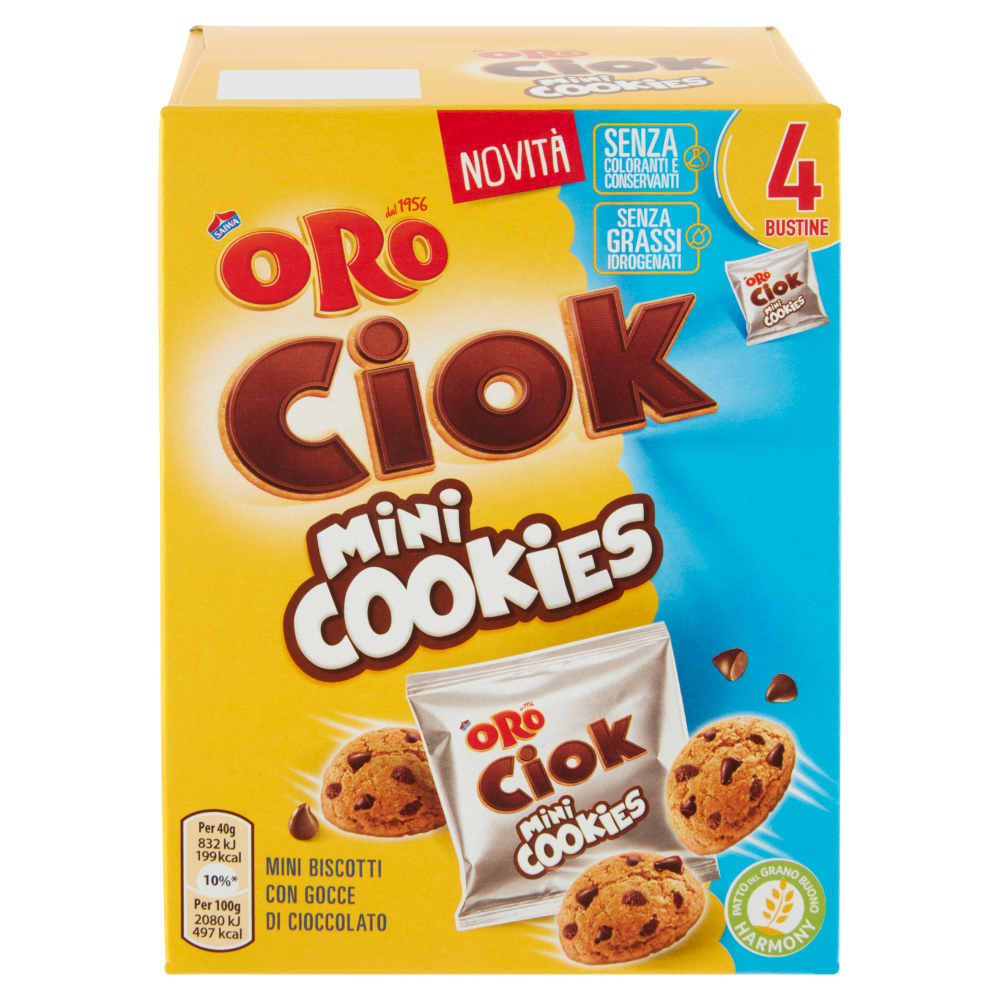 Oro Ciok Mini Cookies, mini biscotti con gocce di cioccolato - 160g