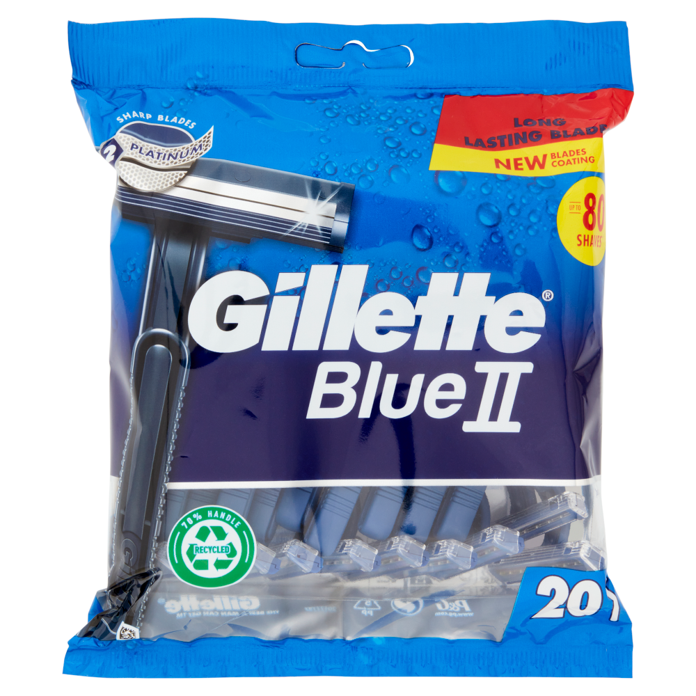Gillette Blue II Rasoio da Uomo Usa e Getta a 2 Lame, 20 Rasoi