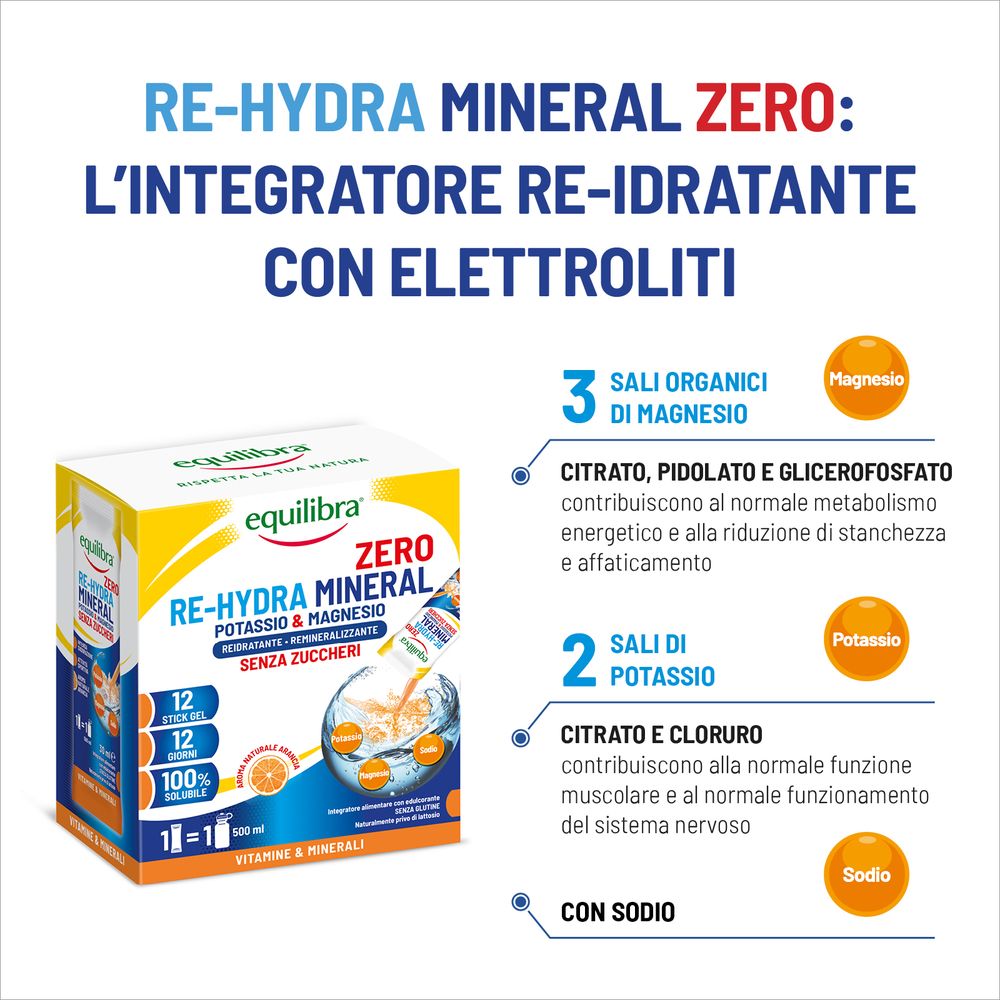 Equilibra Re-Hydra Mineral Zero Potassio e Magnesio Stick Gel 12 x 30 ml
