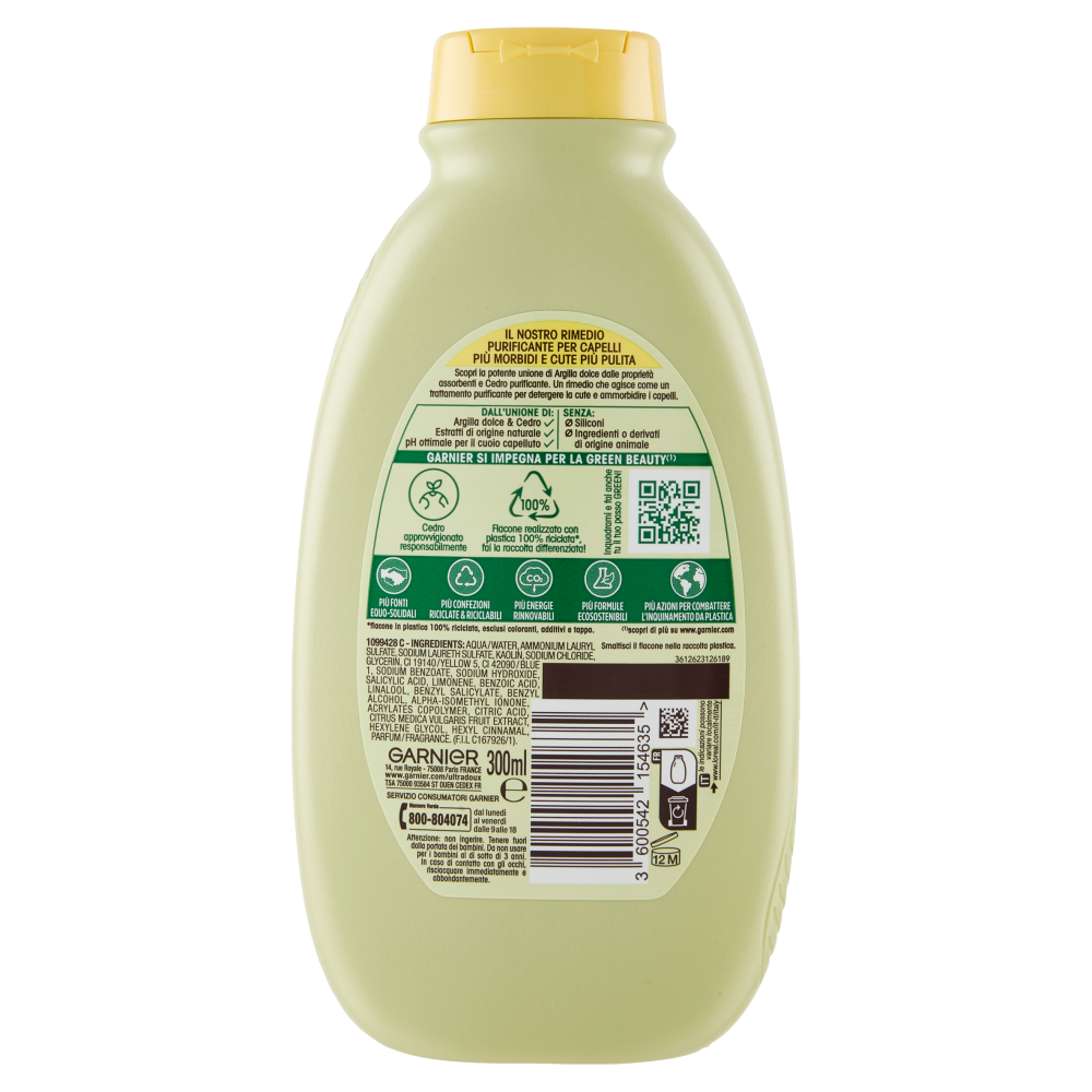 Garnier Ultra Dolce Shampoo purificante Argilla Dolce e Cedro per capelli grassi 300 ml