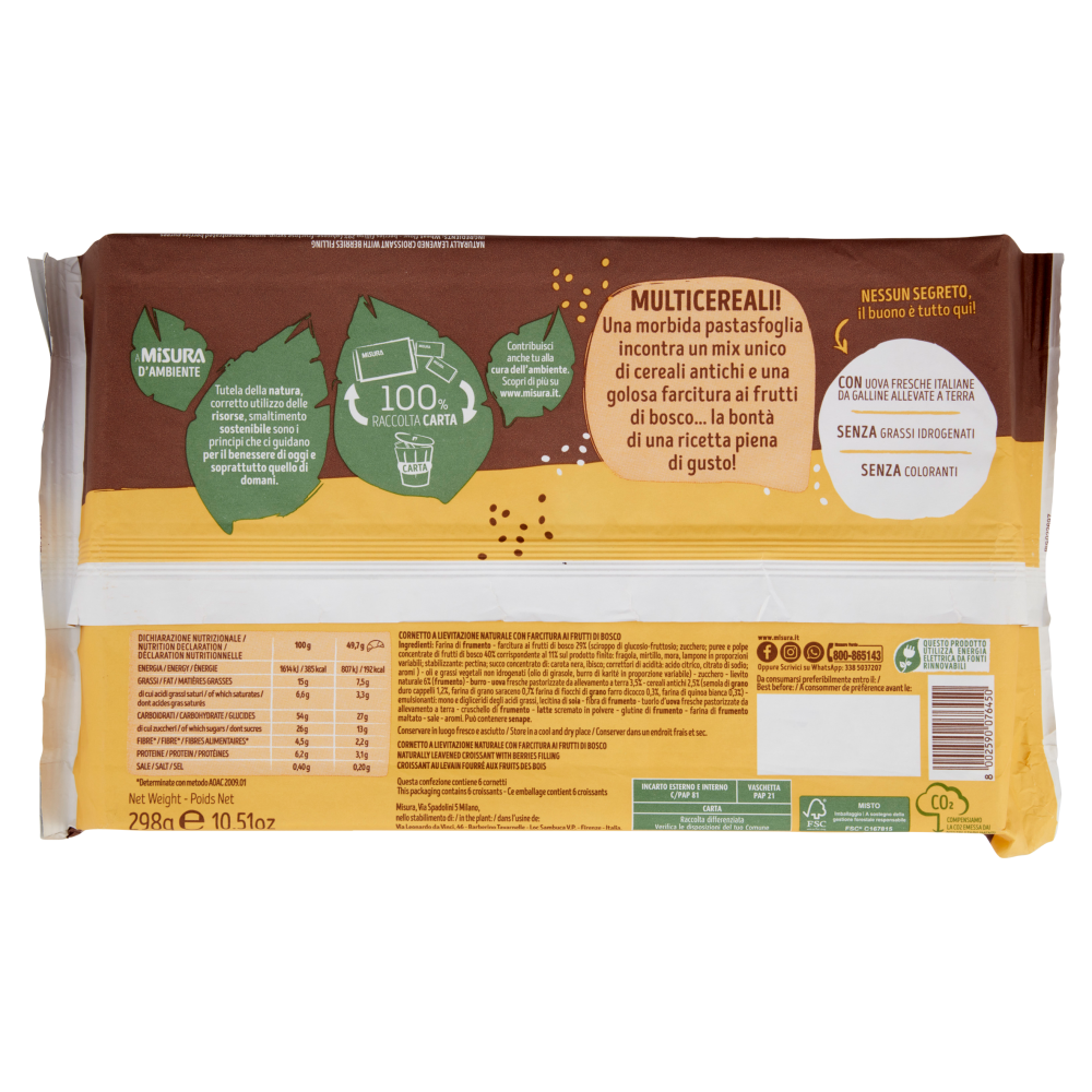 Misura Multicereali 6 Cornetti ai Frutti di Bosco 298 g