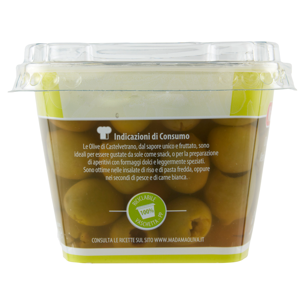 Madama Oliva il Frutto d'Italia Olive Castelvetrano Verdi Dolci Denocciolate 480 g