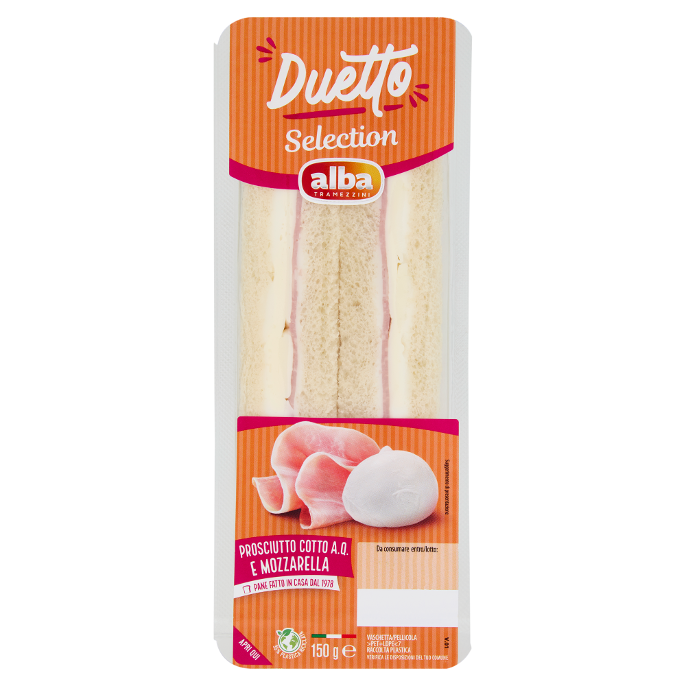 alba Tramezzini Duetto Selection Prosciutto Cotto A.Q. e Mozzarella 150 g