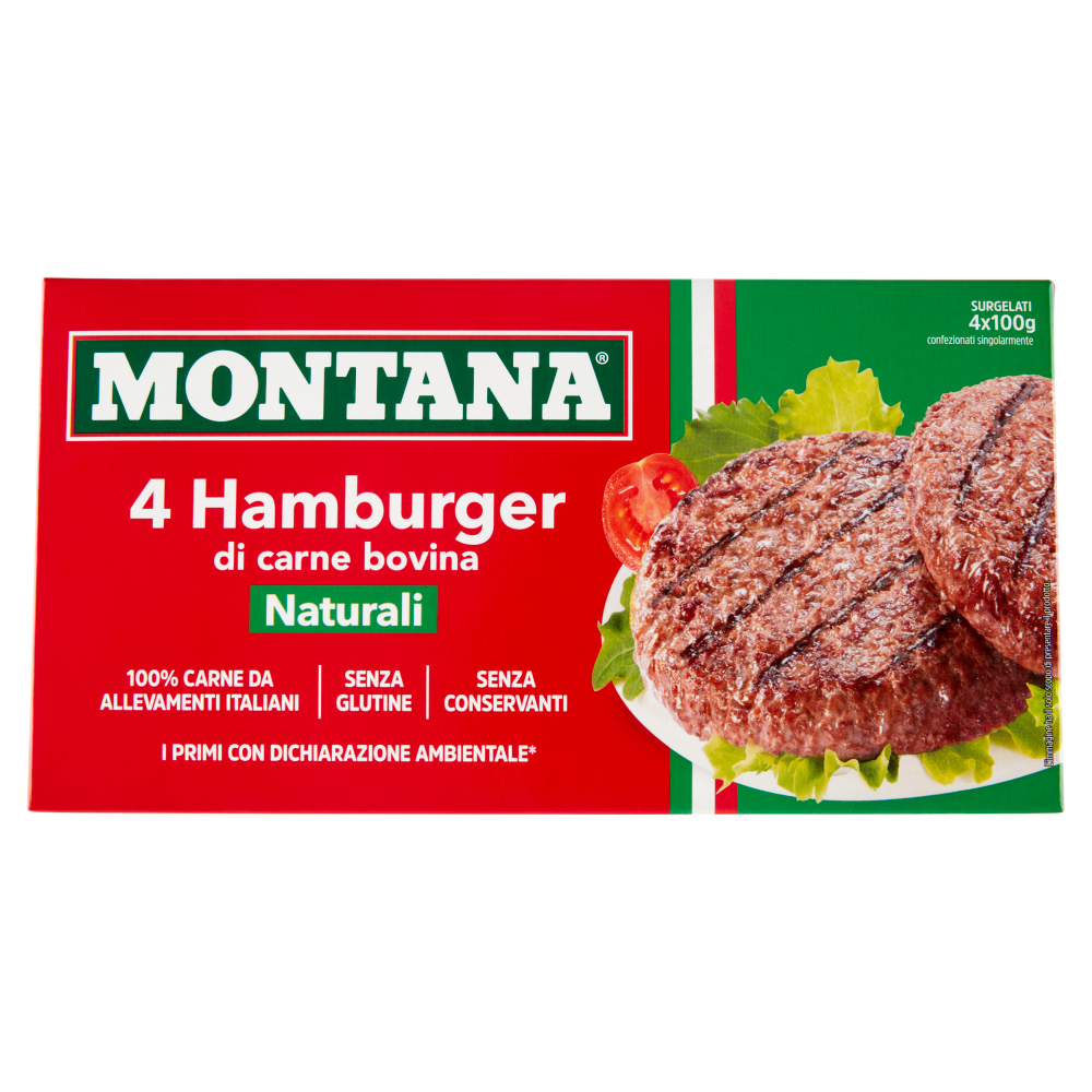 Montana 4 Hamburger di carne bovina Naturali Surgelati 4 x 100 g