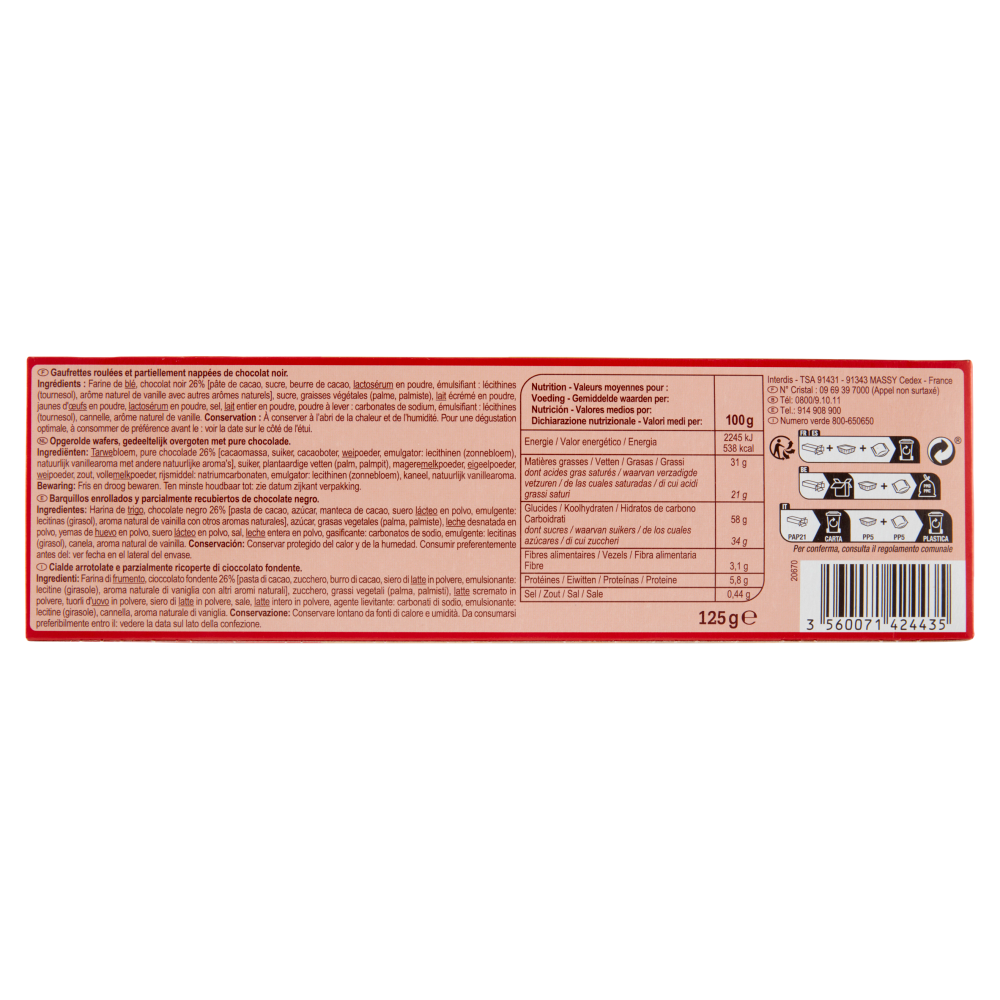 Carrefour Extra Gaufrettes Wafers au Chocolat Noir 125 g