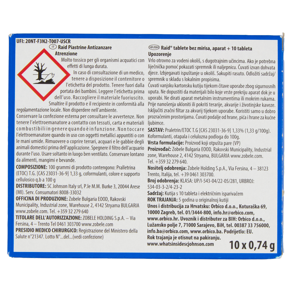 Raid Piastrine Antizanzare Comuni e Tigre, Azione prolungata, 1 Diffusore + 10 Piastrine Ricarica