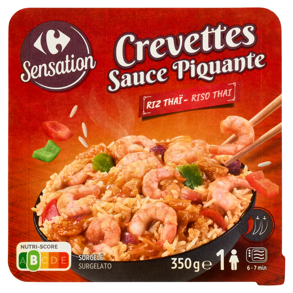 Carrefour Sensation Crevettes Sauce Piquante Riso Thai Surgelato 350 g