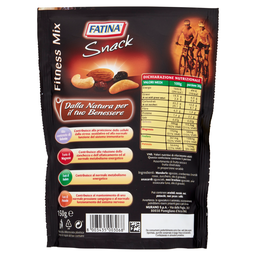 Fatina Snack Fitness Mix Mandorle - Uva - Anacardi - Noci Brasile - Cranberries 150 g