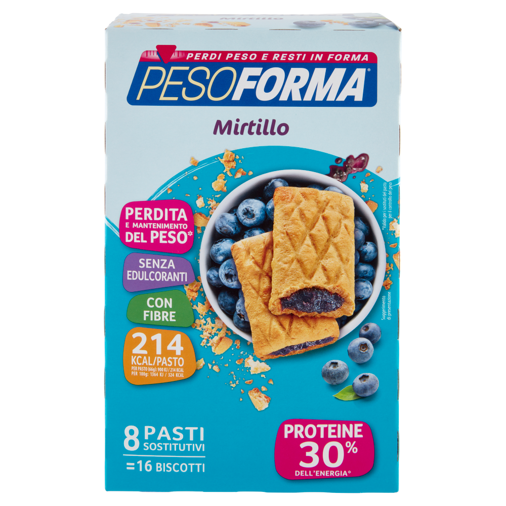 Pesoforma Biscotti gusto Mirtillo, sostitutivo del pasto per perdita e controllo del peso, 16 x 33g