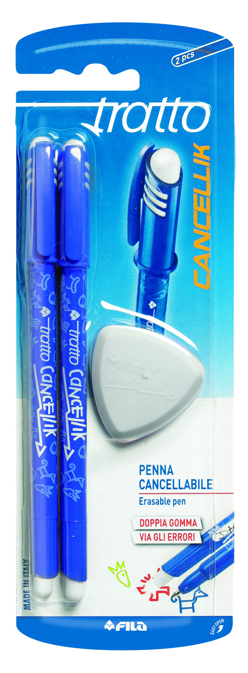 F.I.L.A. 2 penne cancellabili tratto cancellik blu con gomma