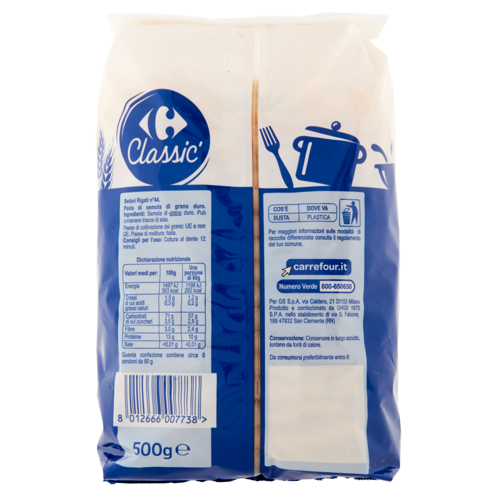Carrefour Classic Sedani Rigati N.44 500 g