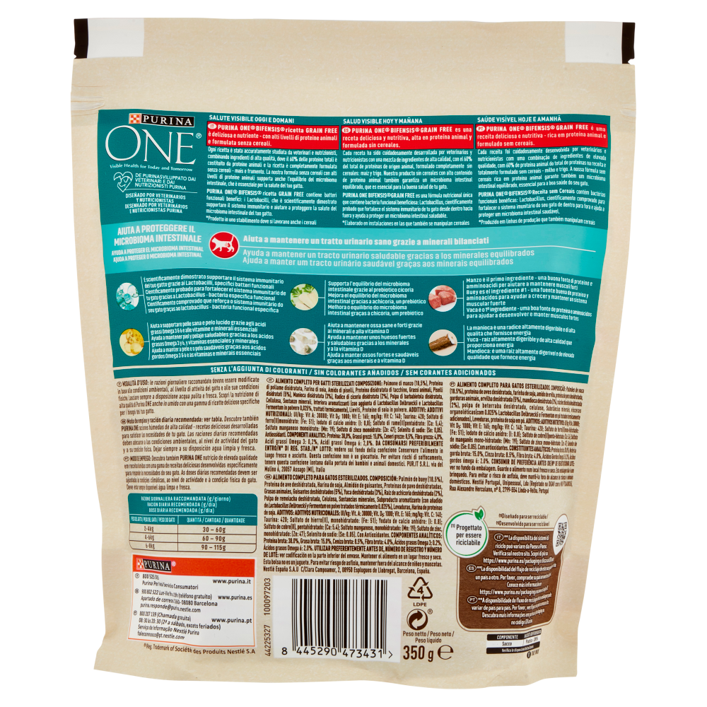 PURINA ONE Bifensis Grain Free Sterilcat Manzo 350 g