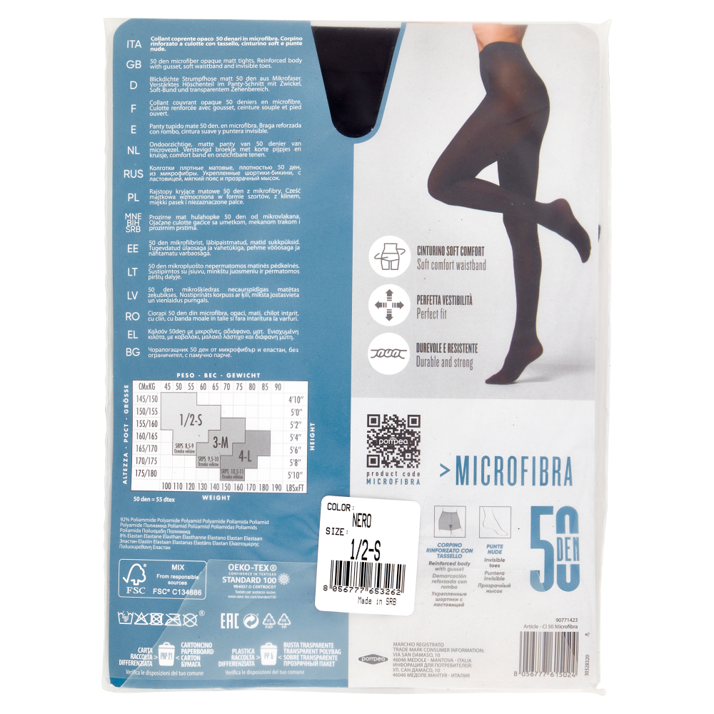 pompea Microfibra Collant coprente opaco in microfibra soft comfort 50 Den 1/2-S Nero