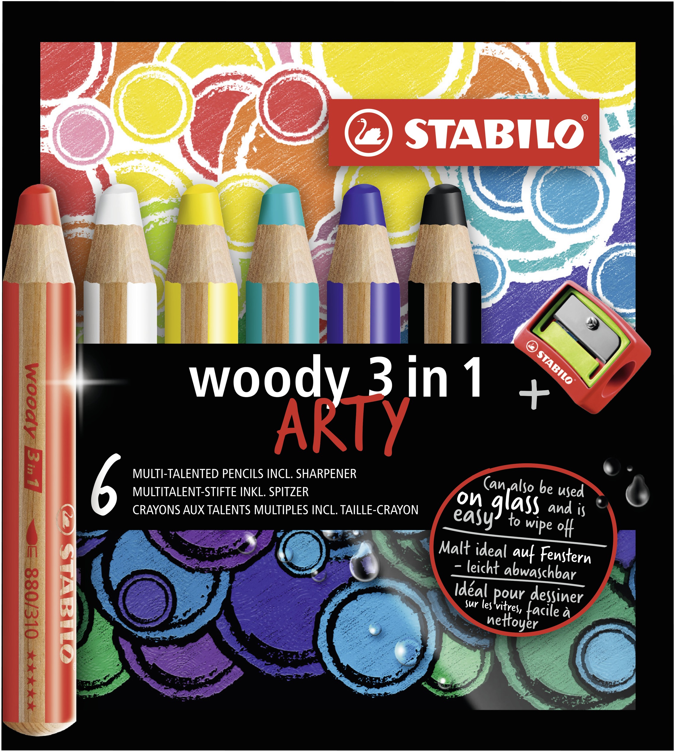 STABILO Matita colorata Multi-Funzione - woody 3 in 1 - ARTYLine - Astuccio da 6 - con Temperino - Colori assortiti