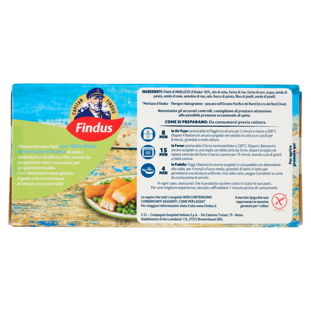Capitan Findus 10 Bastoncini senza glutine con 100% Filetti di Merluzzo 300 g