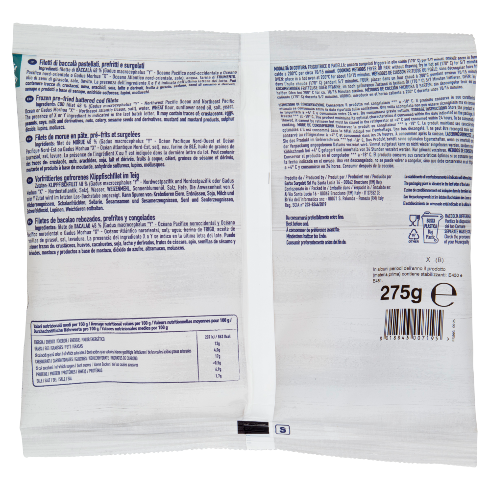 Garbo Linea Pastellati Filetti di Baccal&agrave; Prodotto surgelato 275 g