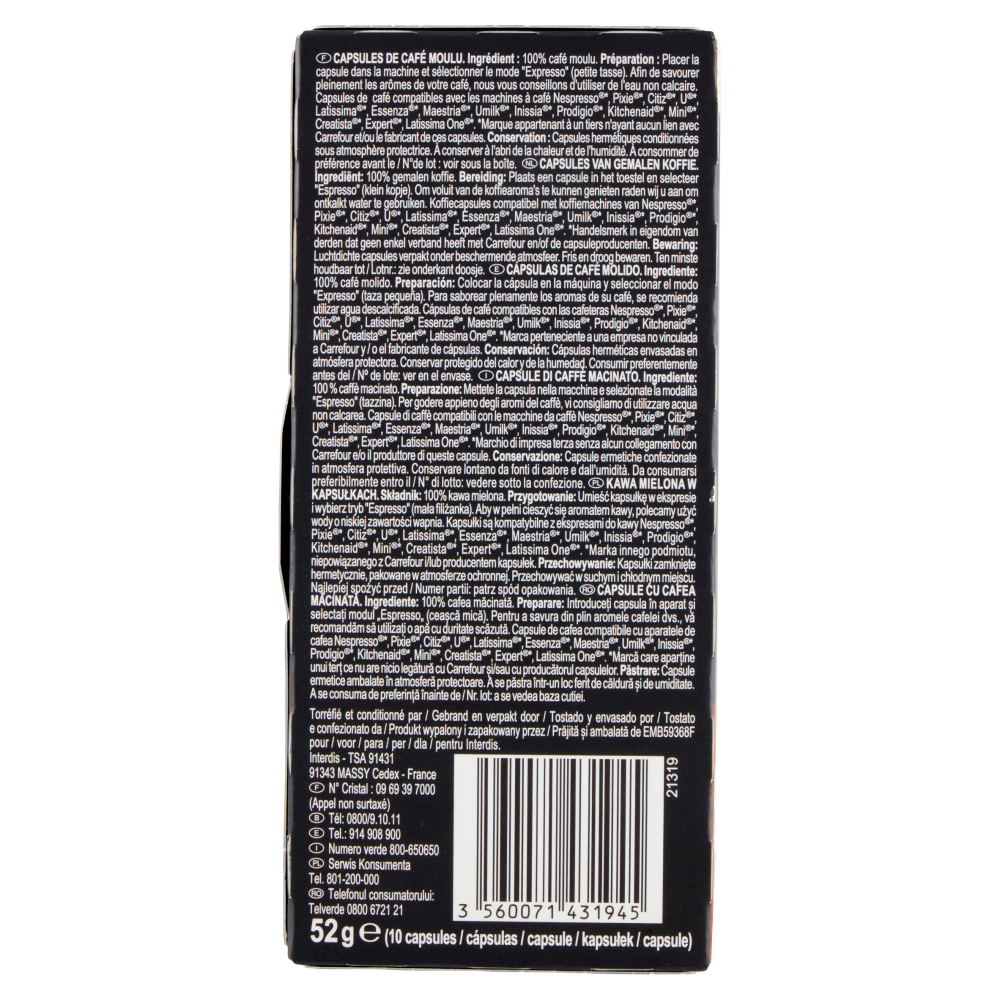 Carrefour Selection Espresso Profondo Intensità 10 10 Capsule 52 g