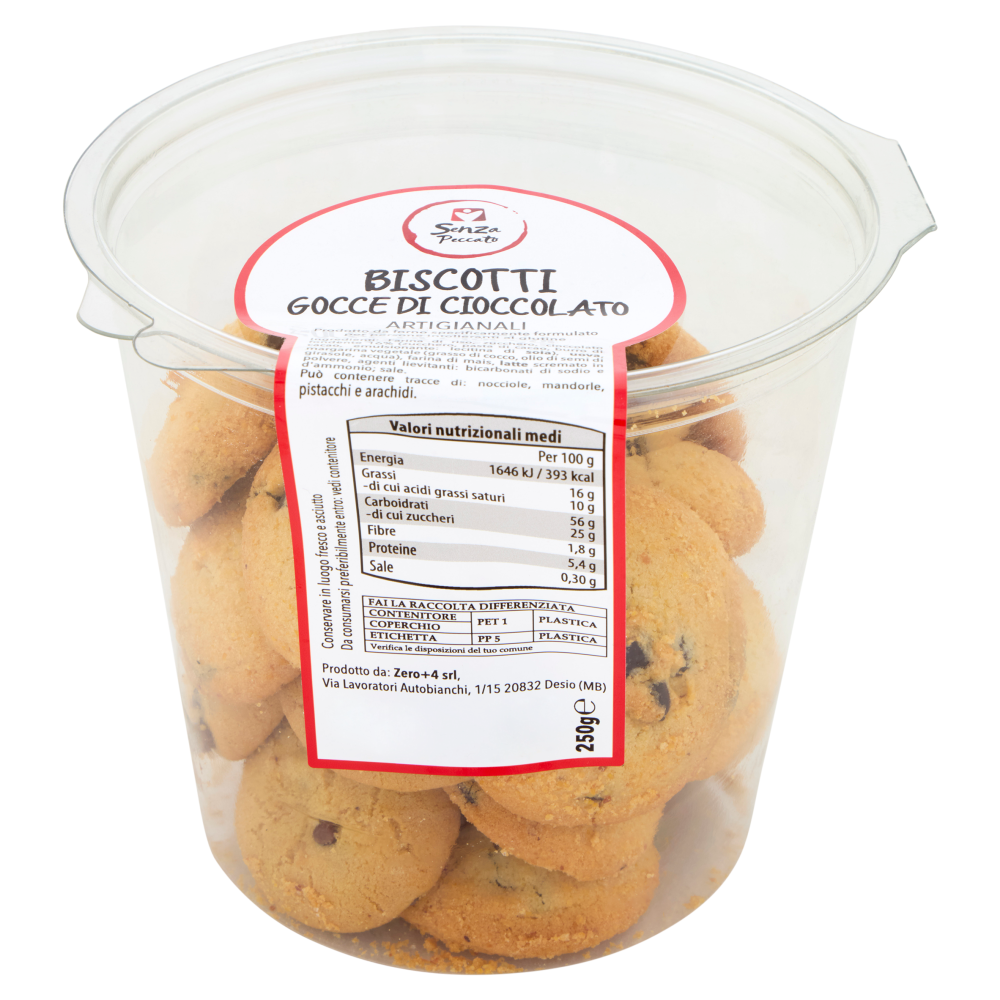 Senza Peccato Biscotti Gocce di Cioccolato Artigianali 250 g