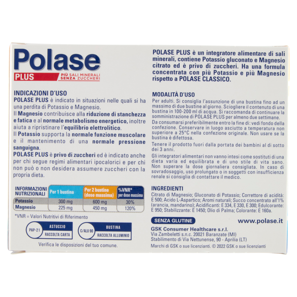 Polase Plus Integratore Alimentare Magnesio Potassio Sali Minerali Arancia Mandarino 30 bustine 201g