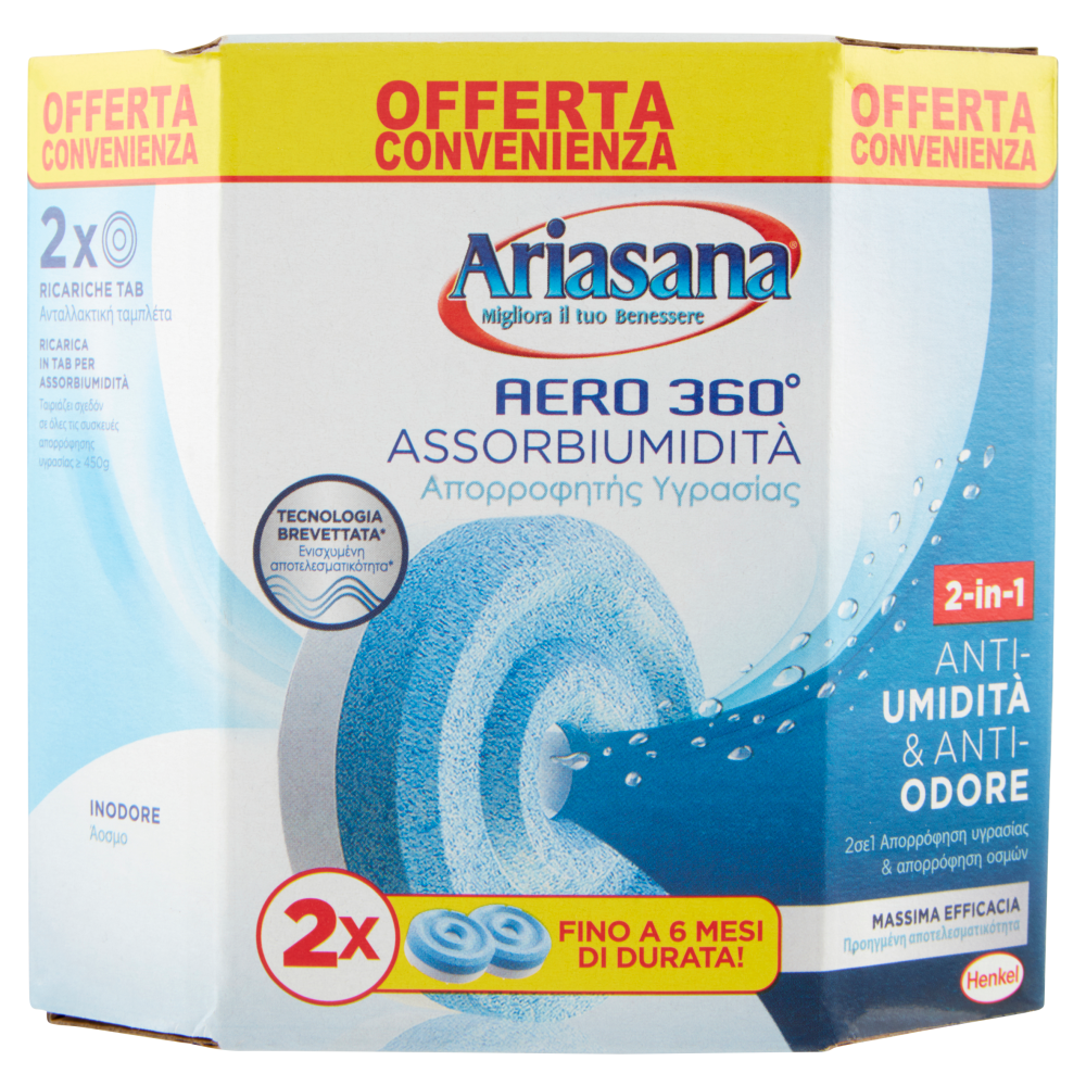 12x Ariasana Tab 2in1 Assorbiumidità e Anti Odore per Aero 360° - 12  Ricariche - BricoBravo