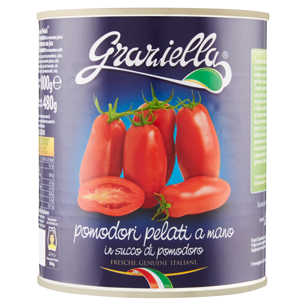 Graziella pomodori pelati a mano in succo di pomodoro 800 g