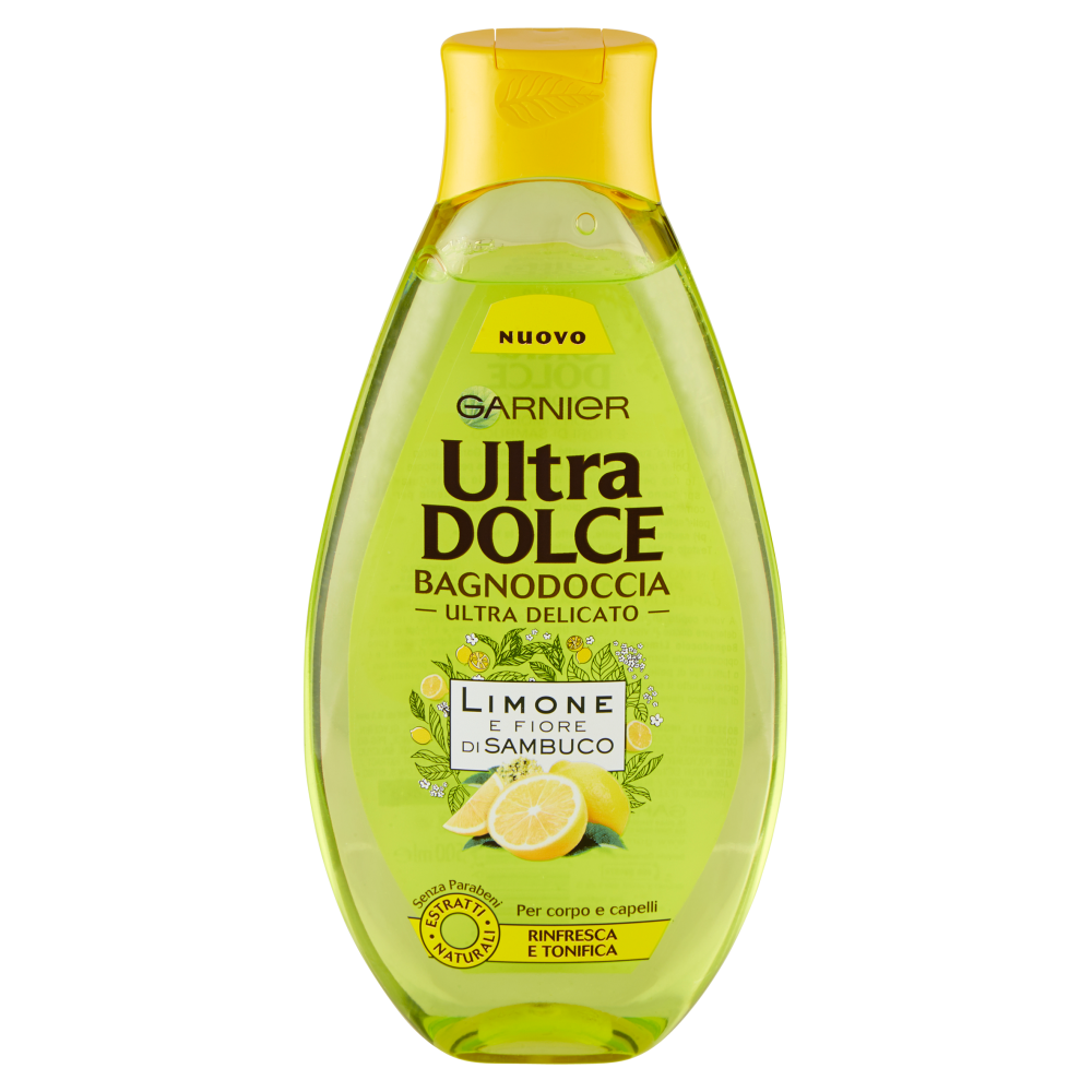 Garnier Ultra Dolce Limone e Fiore di Sambuco Bagnodoccia Ultra Delicato per Corpo e Capelli 500 ml