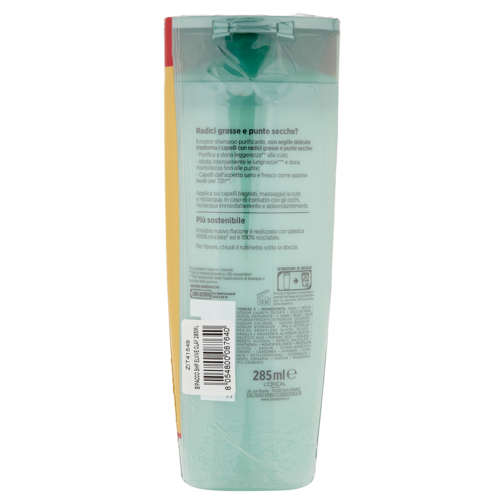 L'Or&eacute;al Paris Shampoo Elvive Argilla Straordinaria, Azione Purificante Districante, Confezione da 2