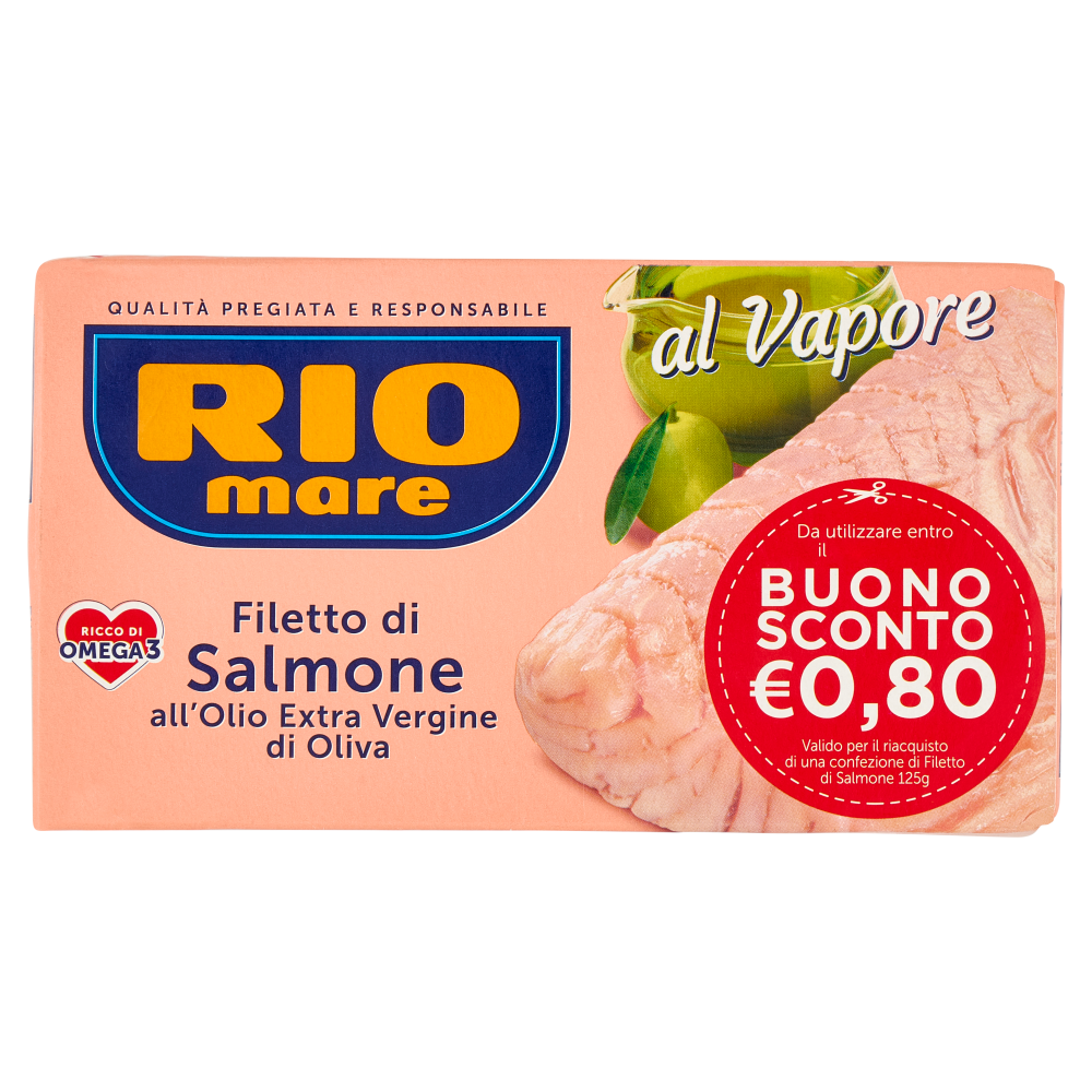 Rio mare Filetto di Salmone all'Olio Extra Vergine di Oliva al Vapore 125 g