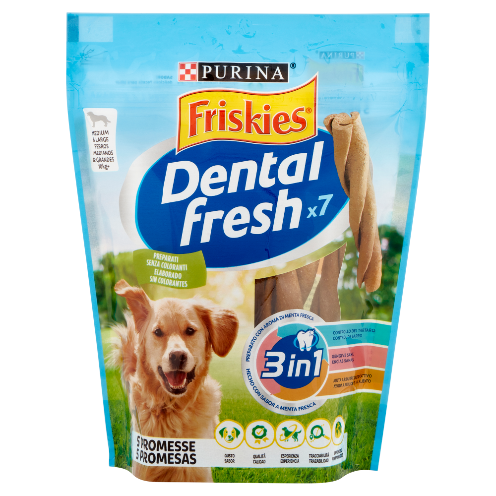 PURINA FRISKIES Dental fresh Snack igiene orale e dentale taglia M/L busta 7 bastoncini 180 g