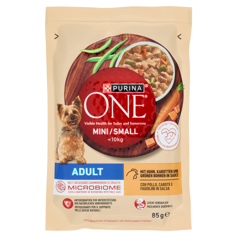 PURINA ONE Mini/Small Adult con Pollo, Carote e Fagiolini in Salsa 85 g