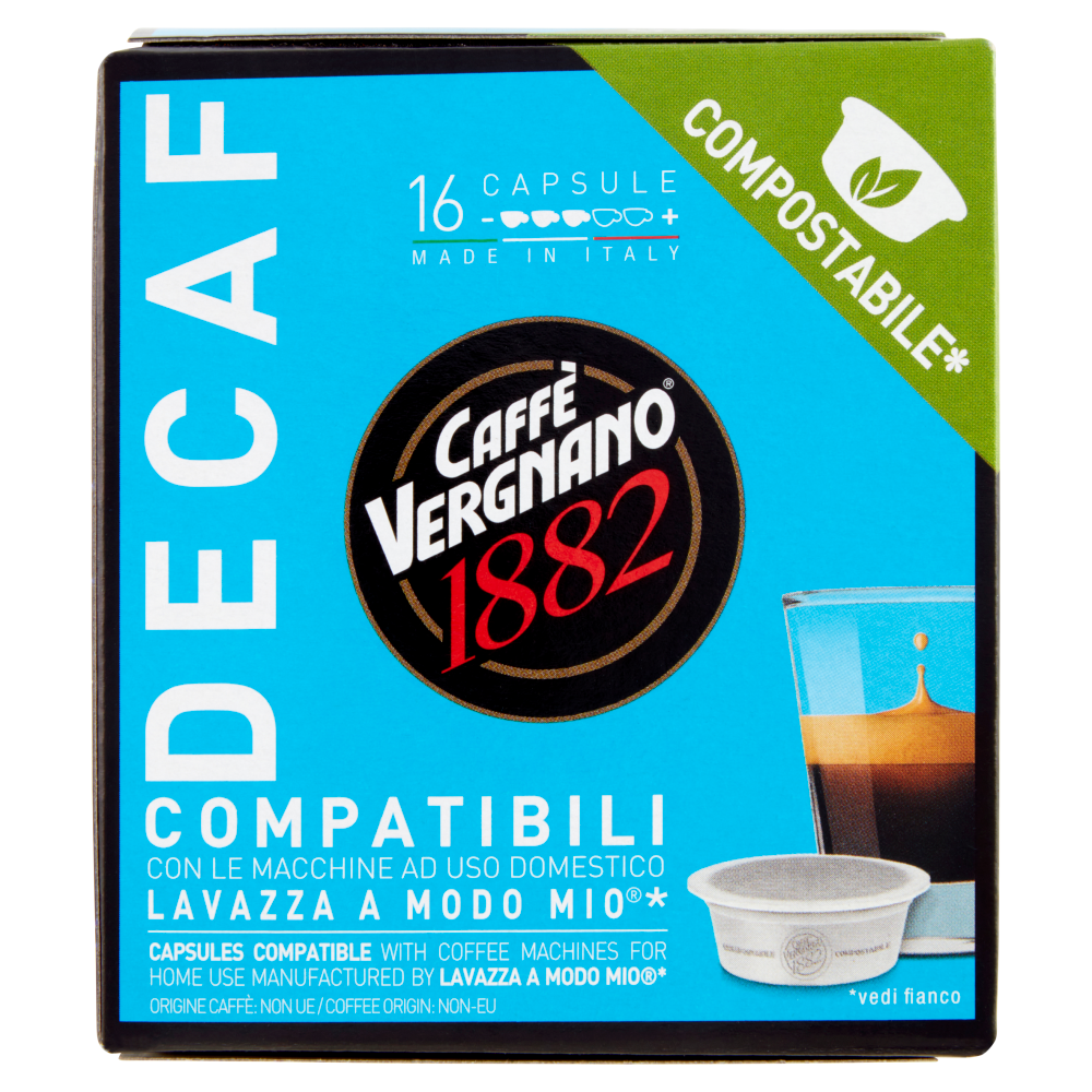 Caffè Vergnano 1882 Decaf Compostabile** Capsule Compatibili Lavazza a Modo Mio* 16 x 7,5 g