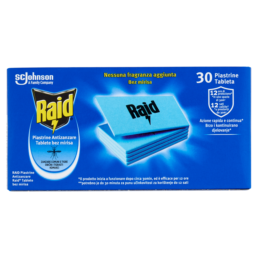 Raid Piastrine Antizanzare Comuni e Tigre, Azione prolungata, Ricarica 30 pezzi